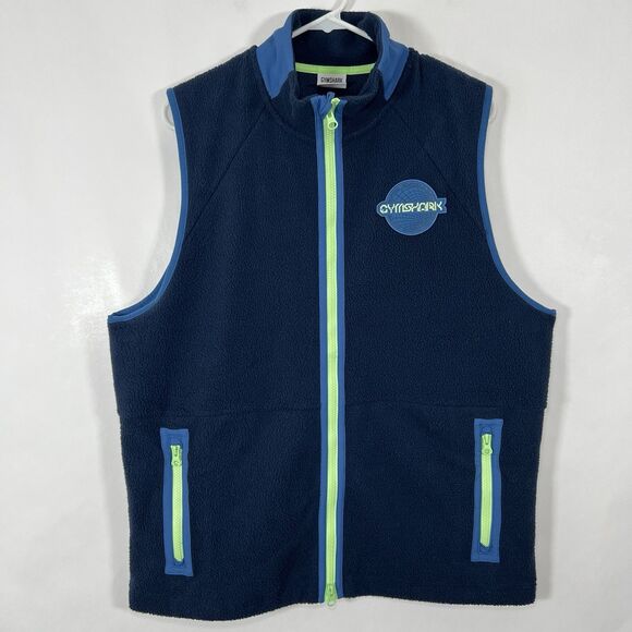 Gymshark Full Zip Fleece Vest Mens Size Medium Blue Mesh Lined Zipper Pockets - Picture 1 of 16
